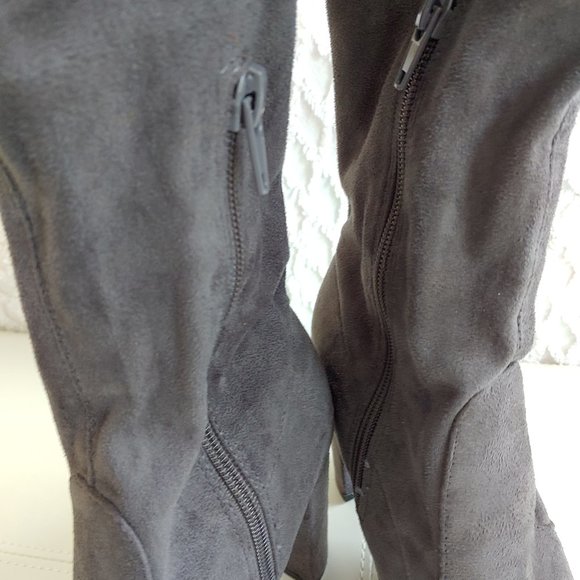 Over The Knee Faux Suede Block Heel Boots String Detail - Picture 8 of 10
